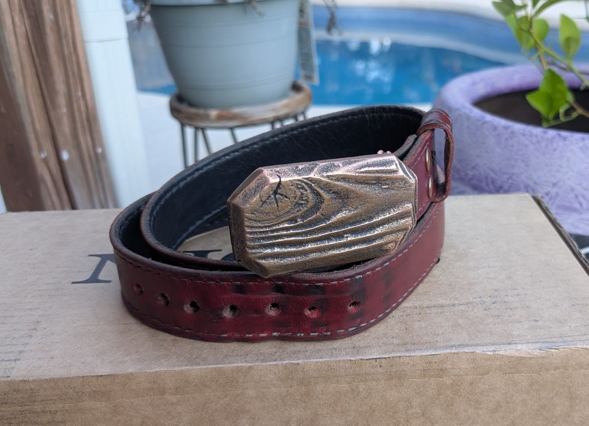 Photo by undertension on January 2, 2026 of the Self-Made Picket Belt in Wickett & Craig Crimson Double Stuffed.