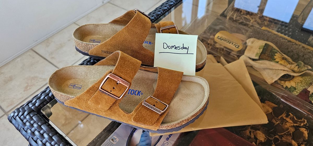 Photo by tastyporkbuns on October 11, 2024 of the Birkenstock Arizona in Mink Suede.