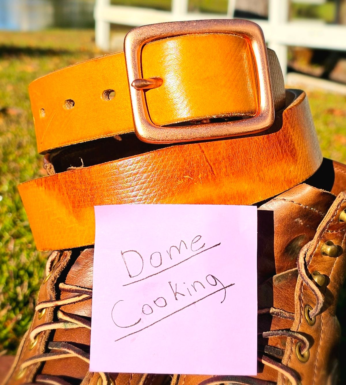 Photo by tastyporkbuns on November 4, 2025 of the Titletowngoods Belt in Baker's London Tan Hatch Grain Bridle.