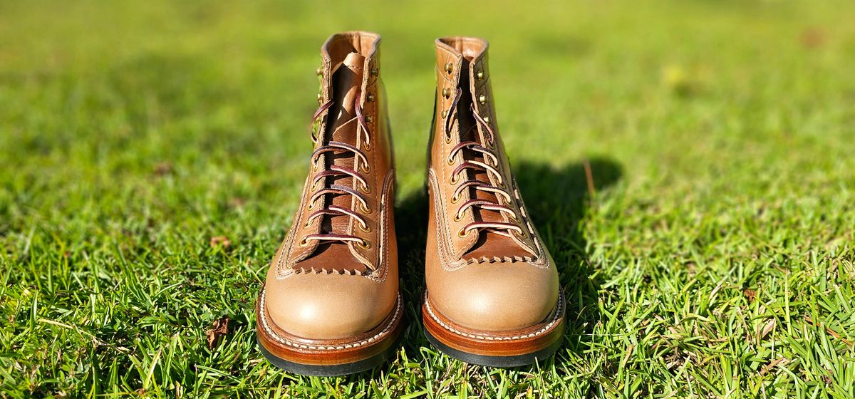 Photo by tastyporkbuns on October 2, 2025 of the John Lofgren Donkey Puncher Boots in Horween Natural Chromexcel.