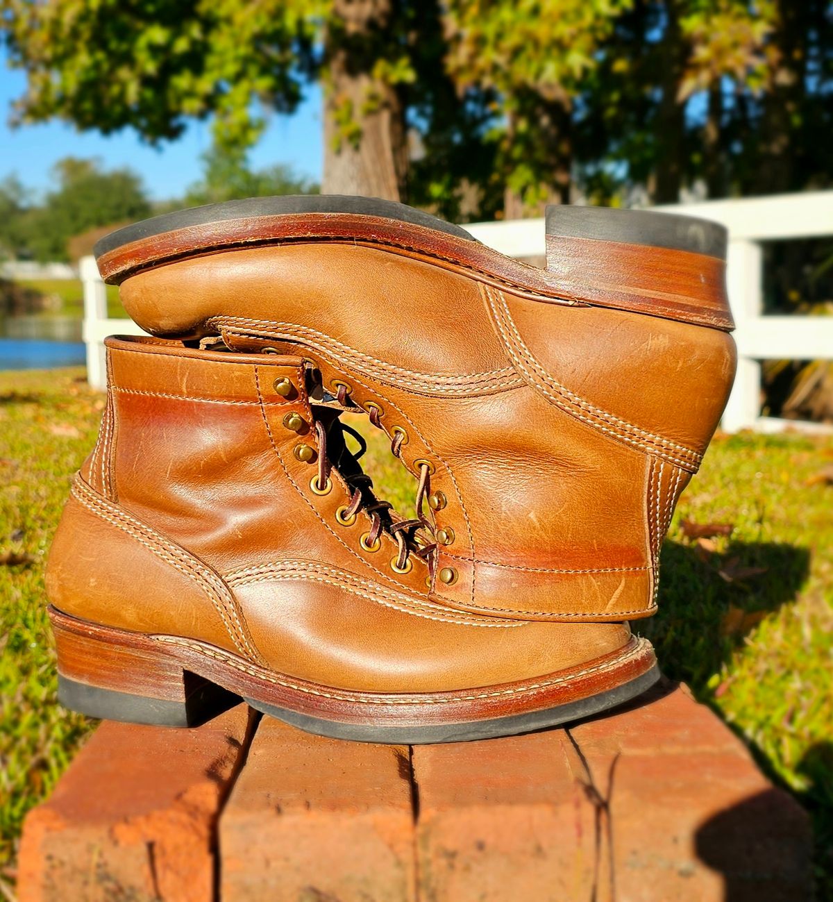 Photo by tastyporkbuns on November 4, 2025 of the John Lofgren Donkey Puncher Boots in Horween Natural Chromexcel.