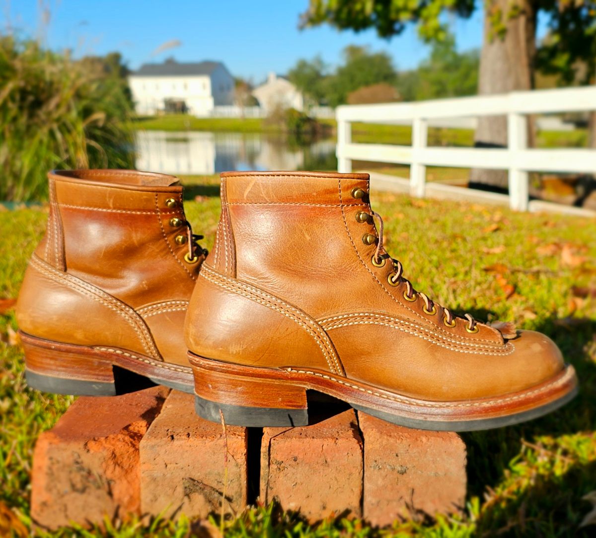 Photo by tastyporkbuns on November 4, 2025 of the John Lofgren Donkey Puncher Boots in Horween Natural Chromexcel.