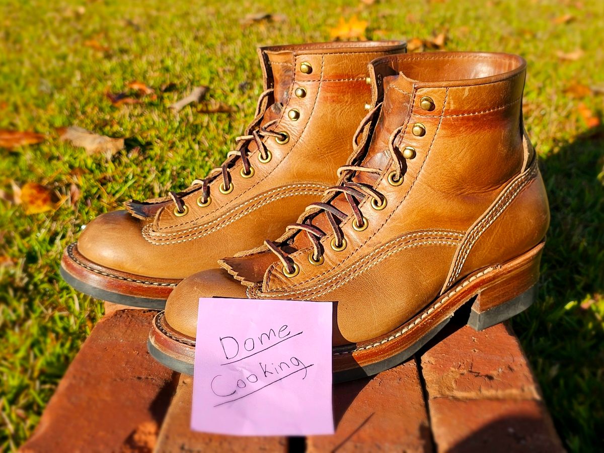 Photo by tastyporkbuns on November 4, 2025 of the John Lofgren Donkey Puncher Boots in Horween Natural Chromexcel.