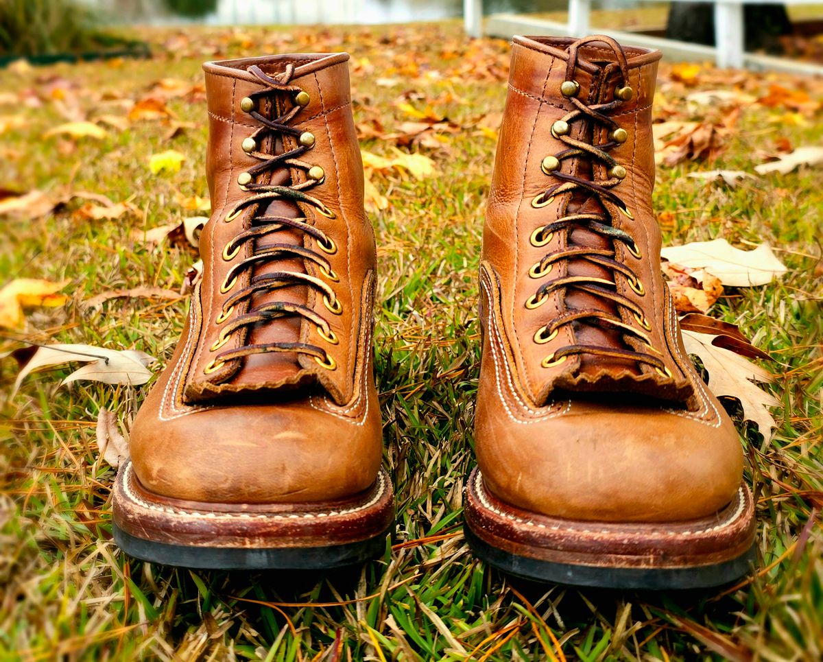 Photo by tastyporkbuns on December 4, 2025 of the John Lofgren Donkey Puncher Boots in Horween Natural Chromexcel.