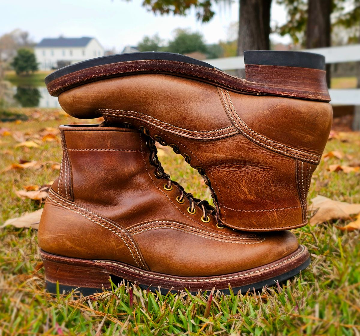Photo by tastyporkbuns on December 4, 2025 of the John Lofgren Donkey Puncher Boots in Horween Natural Chromexcel.