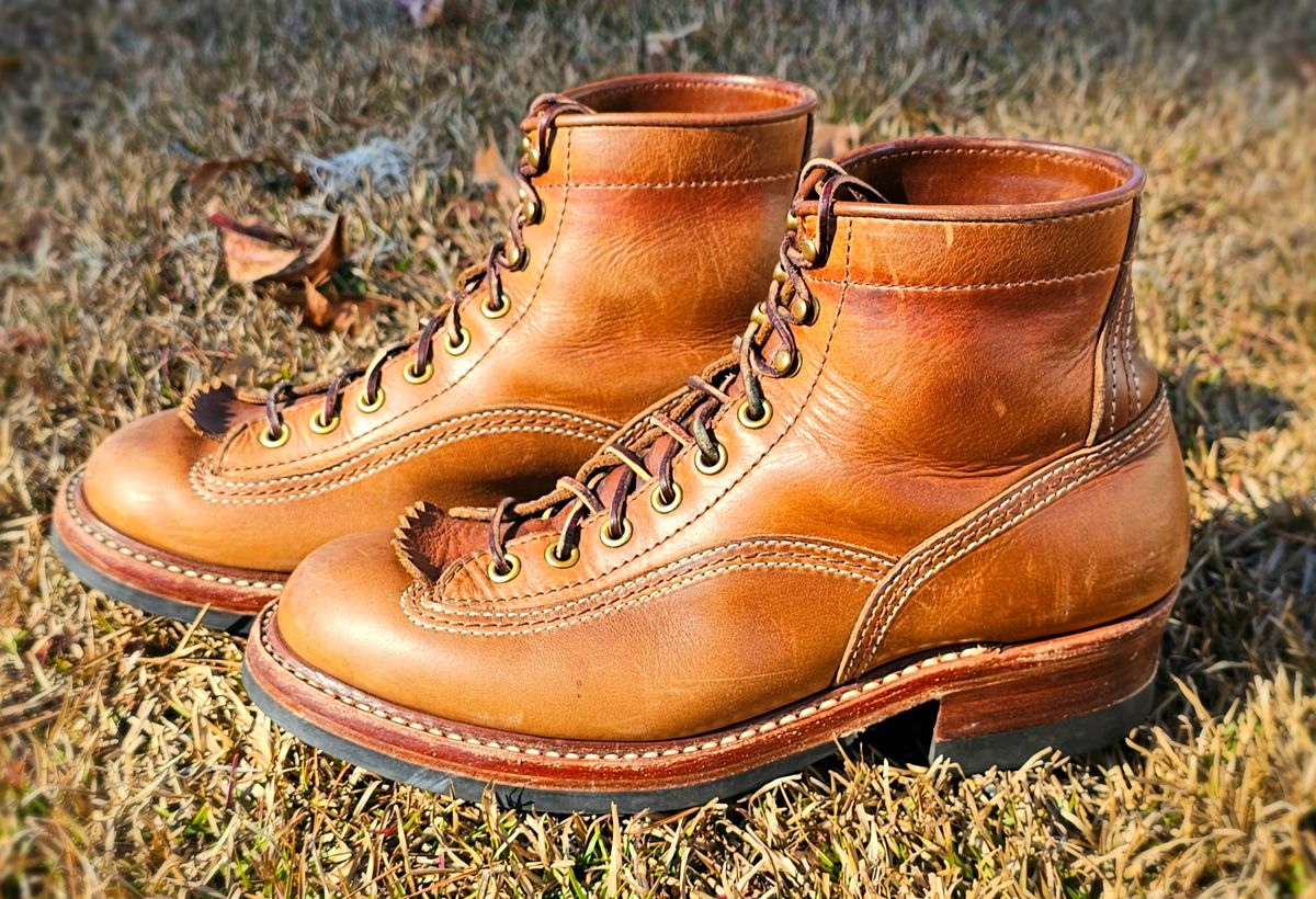 Photo by tastyporkbuns on January 1, 2026 of the John Lofgren Donkey Puncher Boots in Horween Natural Chromexcel.