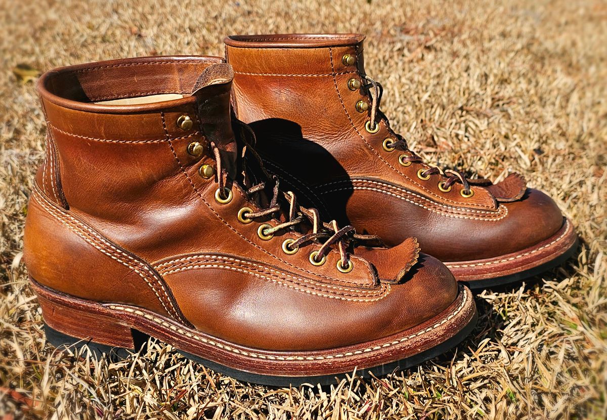 Photo by tastyporkbuns on February 1, 2026 of the John Lofgren Donkey Puncher Boots in Horween Natural Chromexcel.