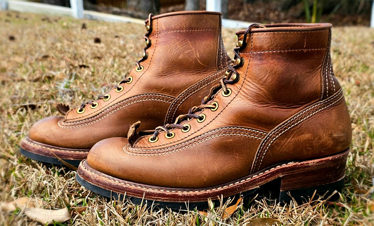 Photo by tastyporkbuns on March 4, 2026 of the John Lofgren Donkey Puncher Boots in Horween Natural Chromexcel.