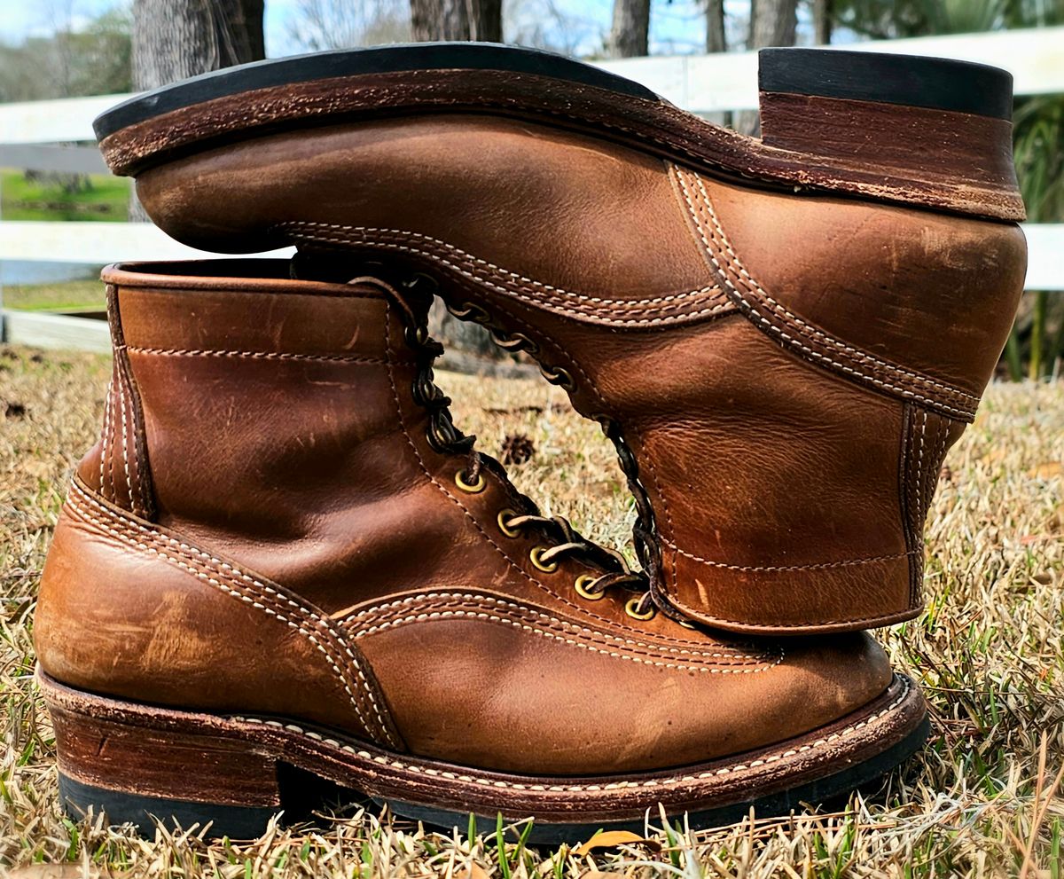 Photo by tastyporkbuns on March 4, 2026 of the John Lofgren Donkey Puncher Boots in Horween Natural Chromexcel.