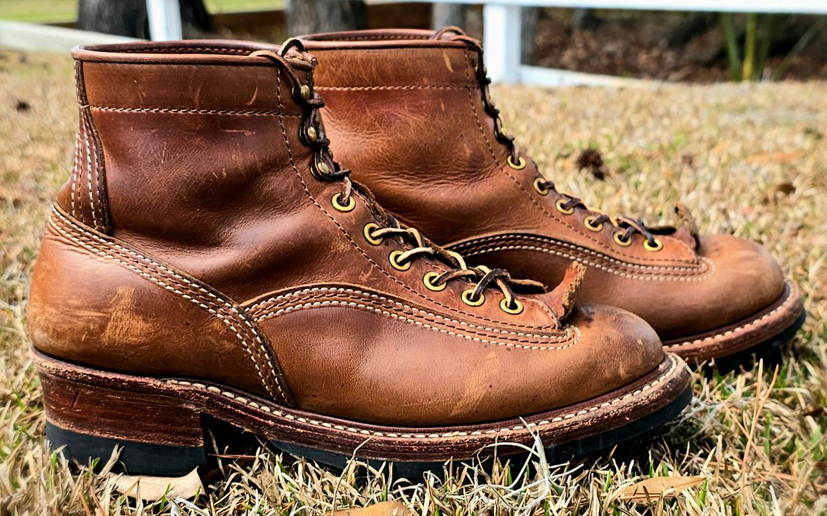 Photo by tastyporkbuns on March 4, 2026 of the John Lofgren Donkey Puncher Boots in Horween Natural Chromexcel.