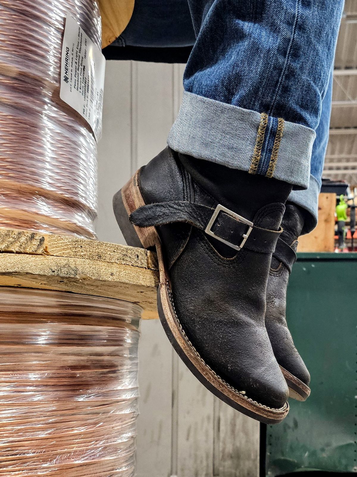 Photo by DaveWilkes on January 6, 2025 of the Wesco Standard And Strange Collab: The Quick Striker in Horween Olive Waxed Flesh.