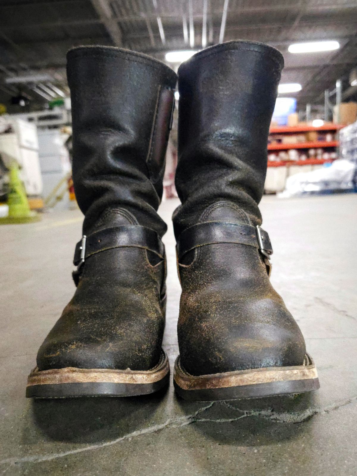 Photo by DaveWilkes on January 6, 2025 of the Wesco Standard And Strange Collab: The Quick Striker in Horween Olive Waxed Flesh.