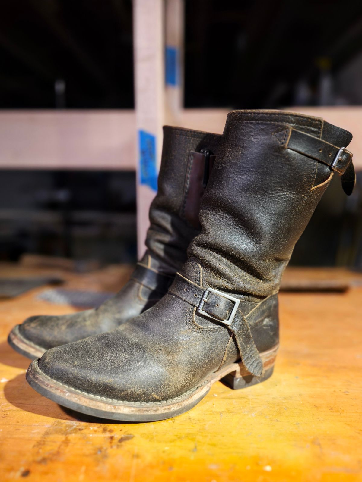 Photo by DaveWilkes on March 5, 2025 of the Wesco Standard And Strange Collab: The Quick Striker in Horween Olive Waxed Flesh.