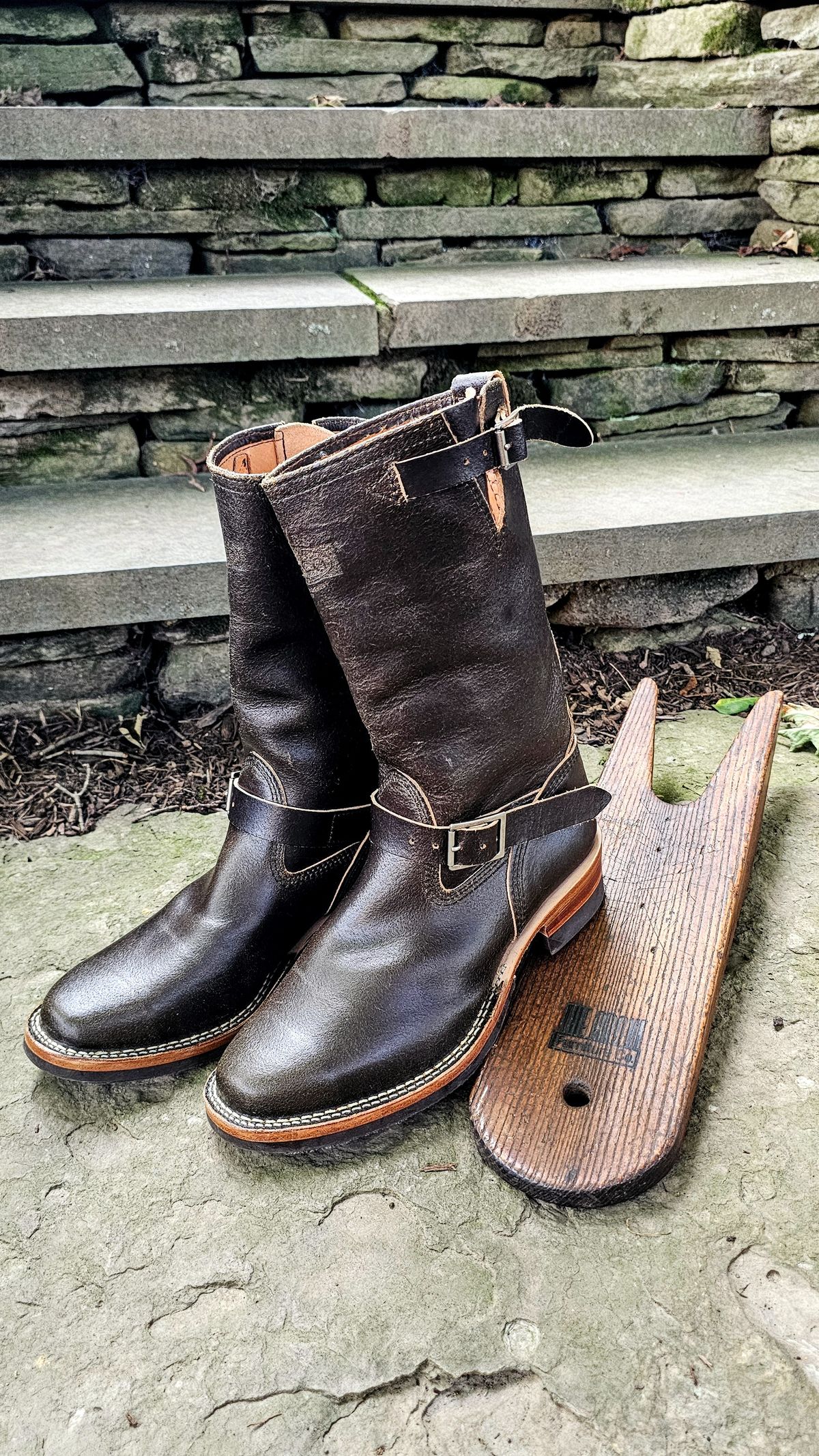 Photo by DaveWilkes on July 25, 2024 of the Wesco Standard And Strange Collab: The Quick Striker in Horween Olive Waxed Flesh.