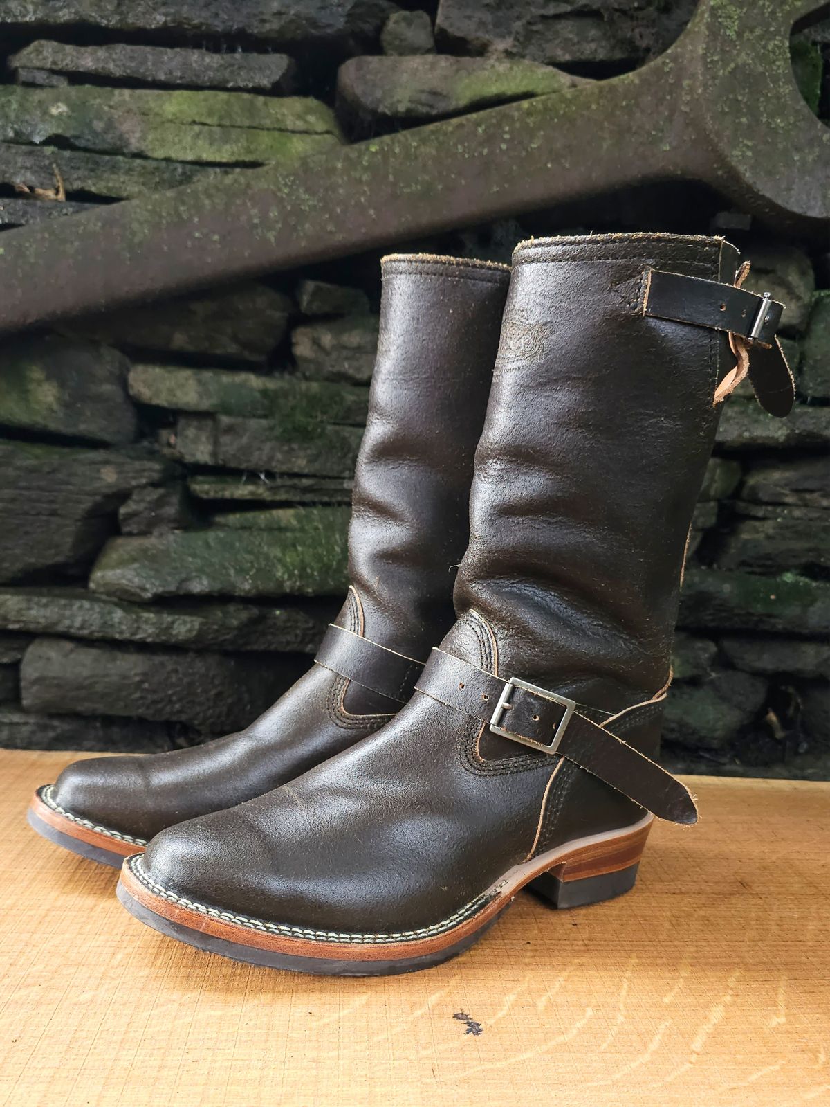 Photo by DaveWilkes on October 2, 2024 of the Wesco Standard And Strange Collab: The Quick Striker in Horween Olive Waxed Flesh.