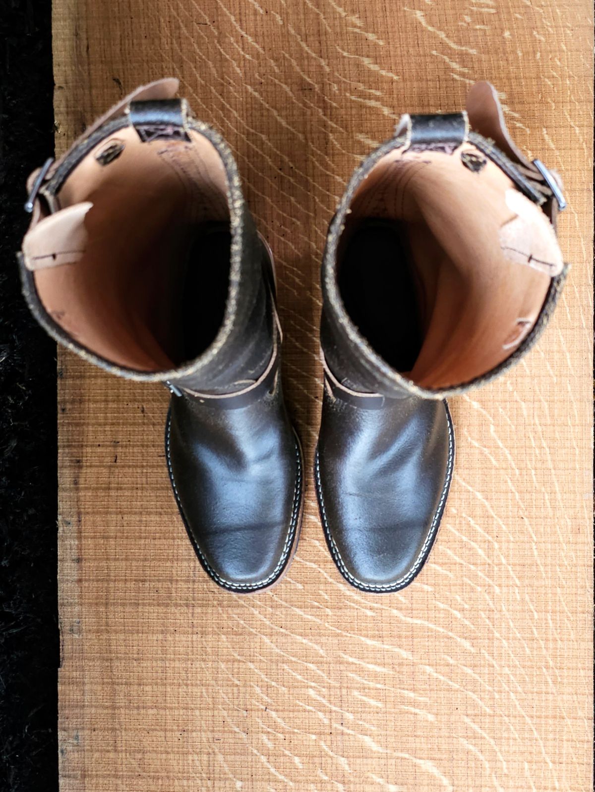 Photo by DaveWilkes on October 2, 2024 of the Wesco Standard And Strange Collab: The Quick Striker in Horween Olive Waxed Flesh.