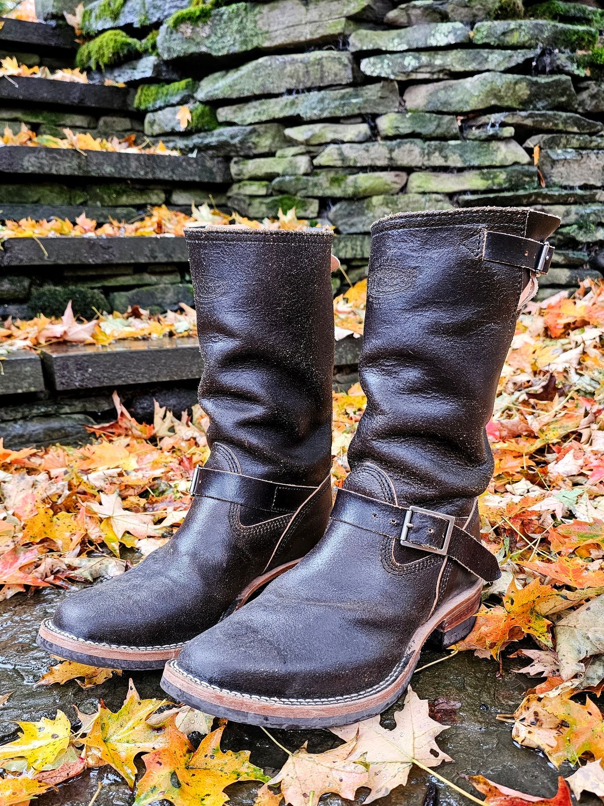 Photo by DaveWilkes on October 13, 2024 of the Wesco Standard And Strange Collab: The Quick Striker in Horween Olive Waxed Flesh.