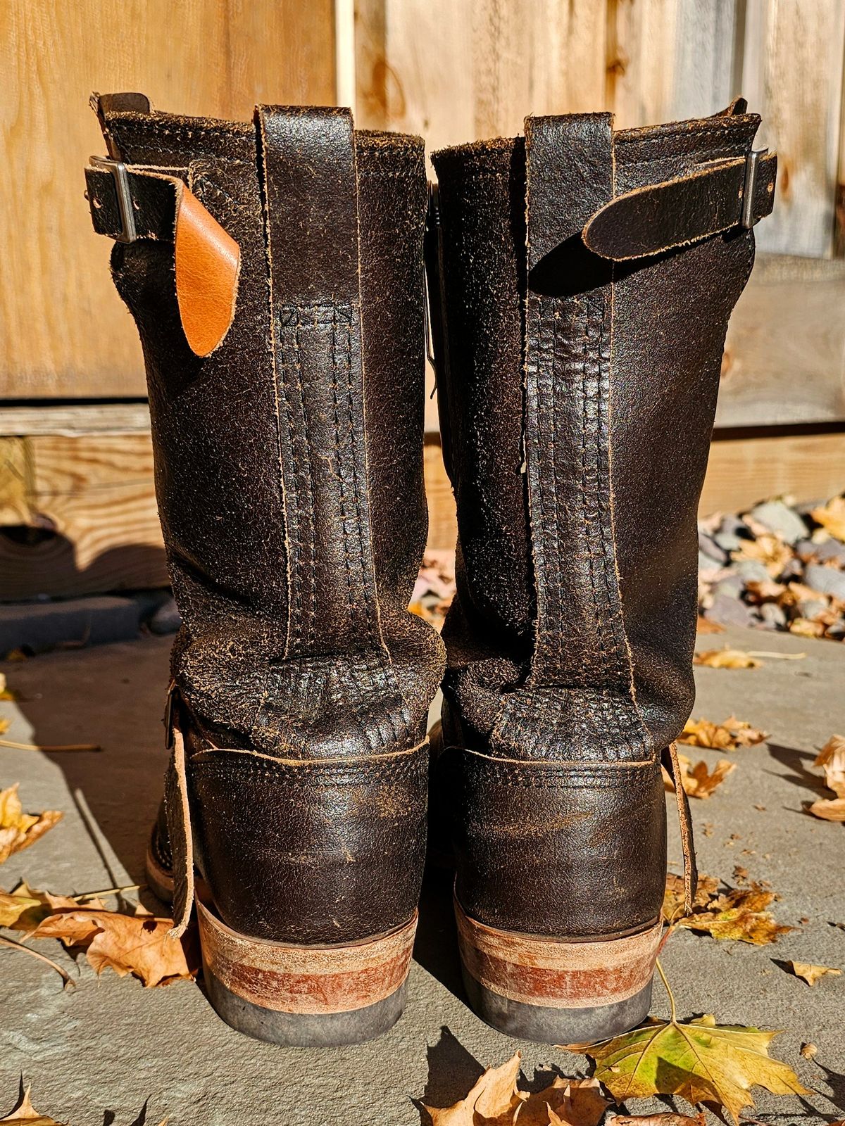 Photo by DaveWilkes on November 5, 2024 of the Wesco Standard And Strange Collab: The Quick Striker in Horween Olive Waxed Flesh.