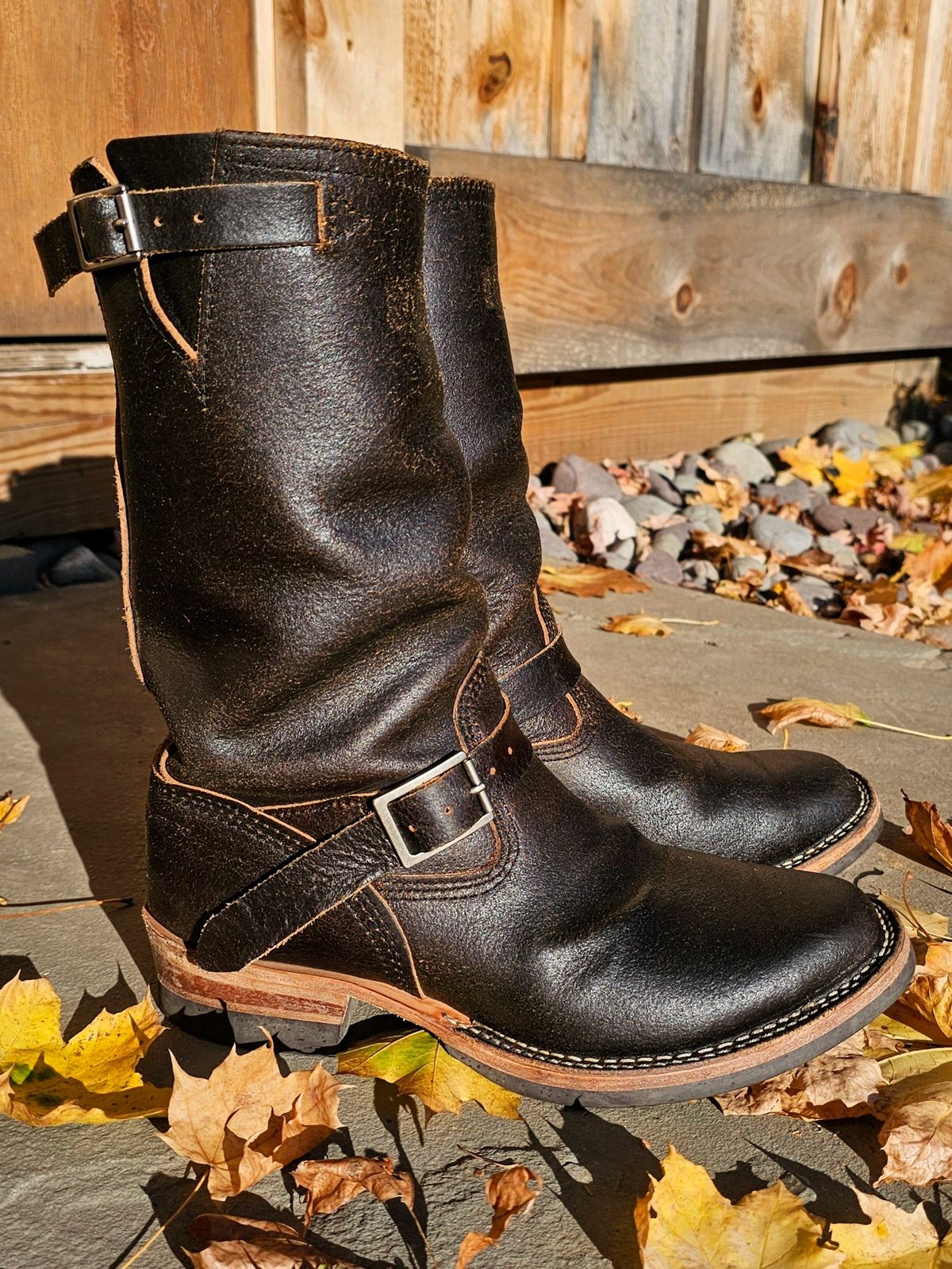 Photo by DaveWilkes on November 5, 2024 of the Wesco Standard And Strange Collab: The Quick Striker in Horween Olive Waxed Flesh.