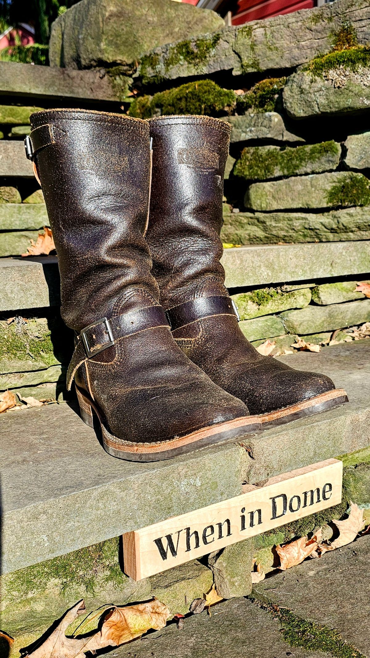 Photo by DaveWilkes on November 5, 2024 of the Wesco Standard And Strange Collab: The Quick Striker in Horween Olive Waxed Flesh.