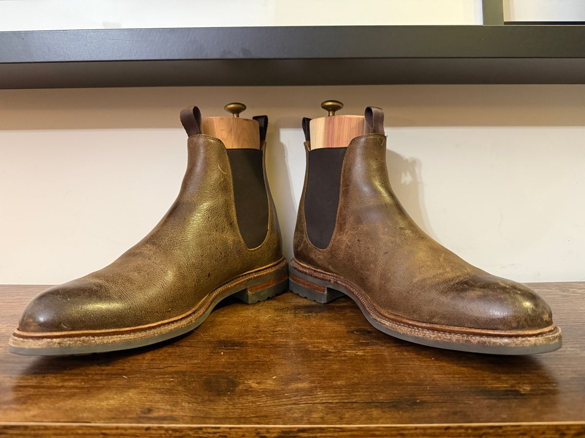 Photo by Shabazkilla on March 8, 2025 of the Meermin Wholecut Chelsea Boot in C.F. Stead Snuff Waxed Kudu.