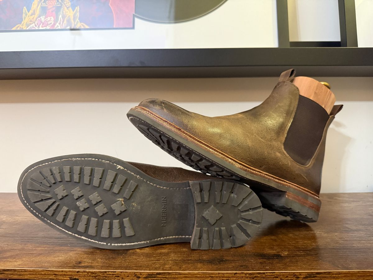 Photo by Shabazkilla on March 8, 2025 of the Meermin Wholecut Chelsea Boot in C.F. Stead Snuff Waxed Kudu.