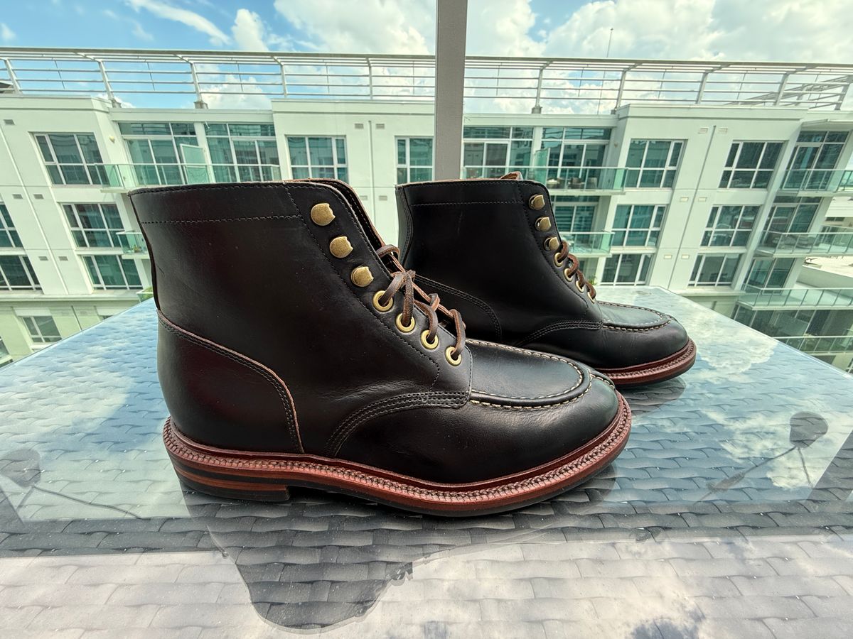 Photo by Shabazkilla on October 4, 2024 of the Grant Stone Ottawa Boot in Horween Black Chromexcel.