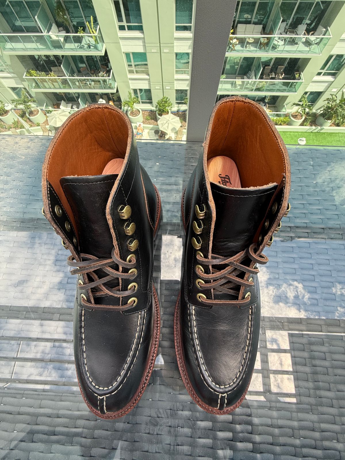 Photo by Shabazkilla on October 4, 2024 of the Grant Stone Ottawa Boot in Horween Black Chromexcel.