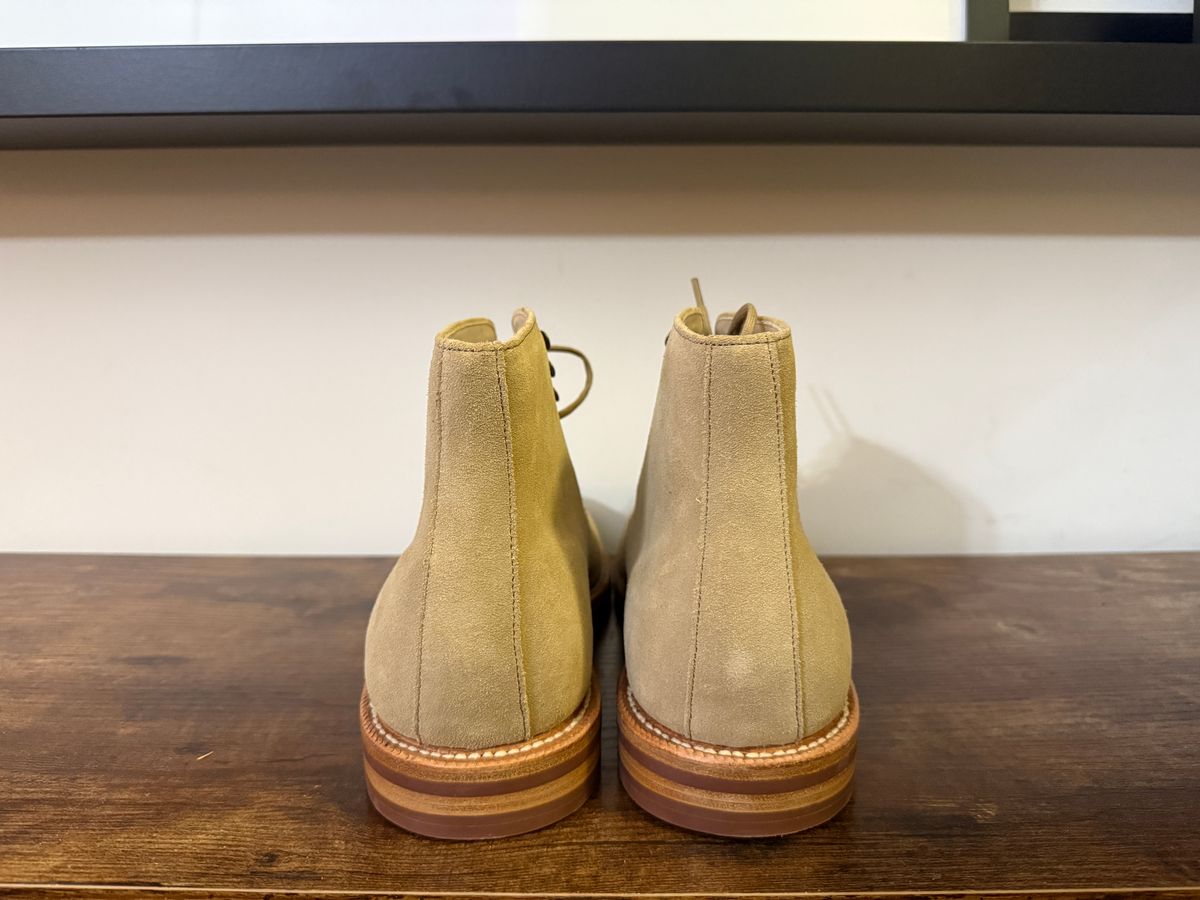Photo by Shabazkilla on March 8, 2025 of the Grant Stone Edward Boot in C.F. Stead Tan Repello Calf Suede.