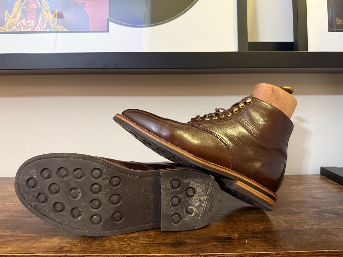 Photo by Shabazkilla on March 8, 2025 of the Grant Stone Edward Boot in Horween Dark Walnut Chromexcel.