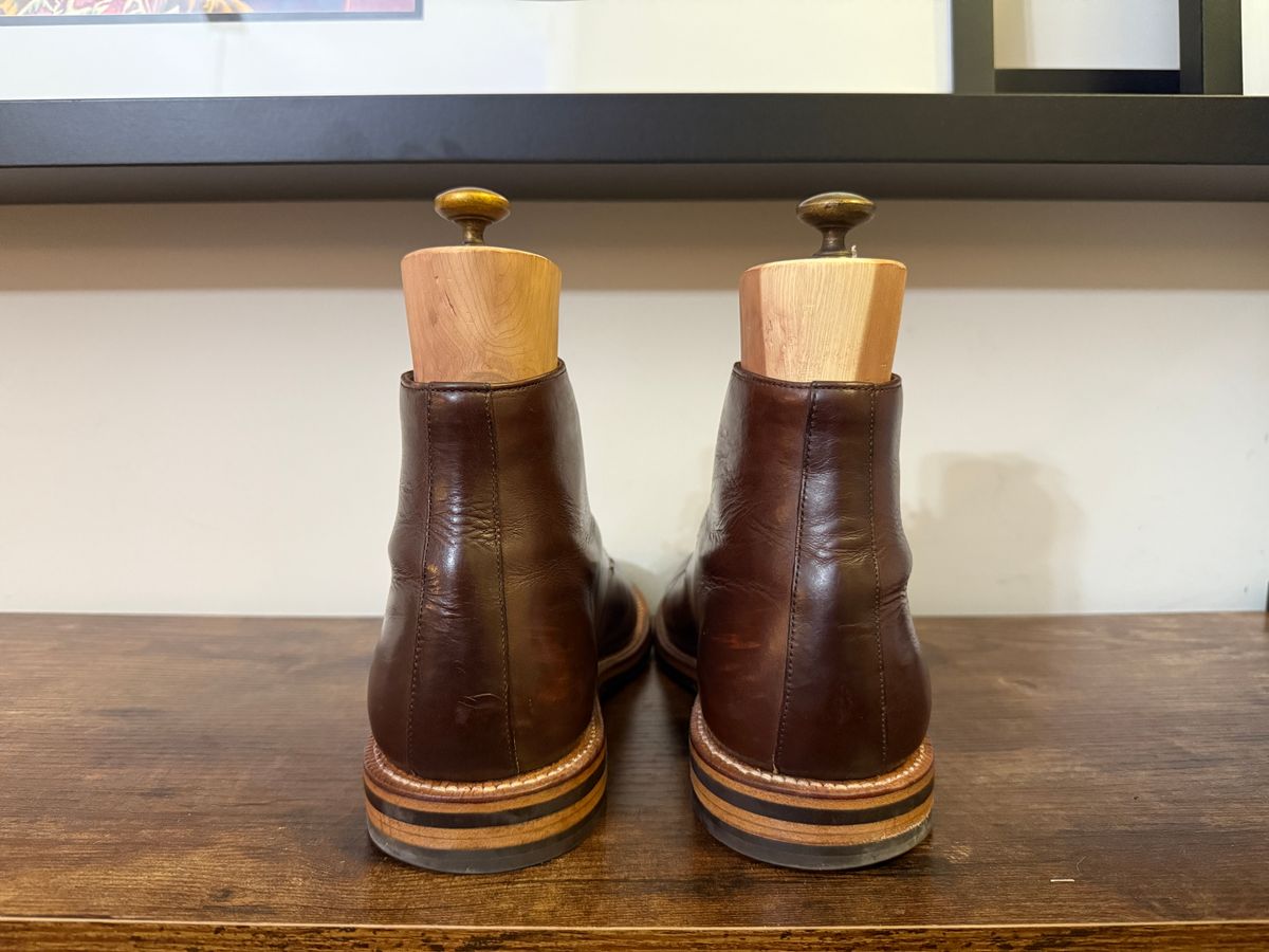 Photo by Shabazkilla on March 8, 2025 of the Grant Stone Edward Boot in Horween Dark Walnut Chromexcel.