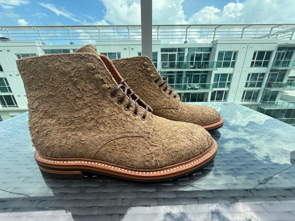 Photo by Shabazkilla on October 4, 2024 of the Grant Stone Edward Boot in C.F. Stead Milkshake Rough Suede.