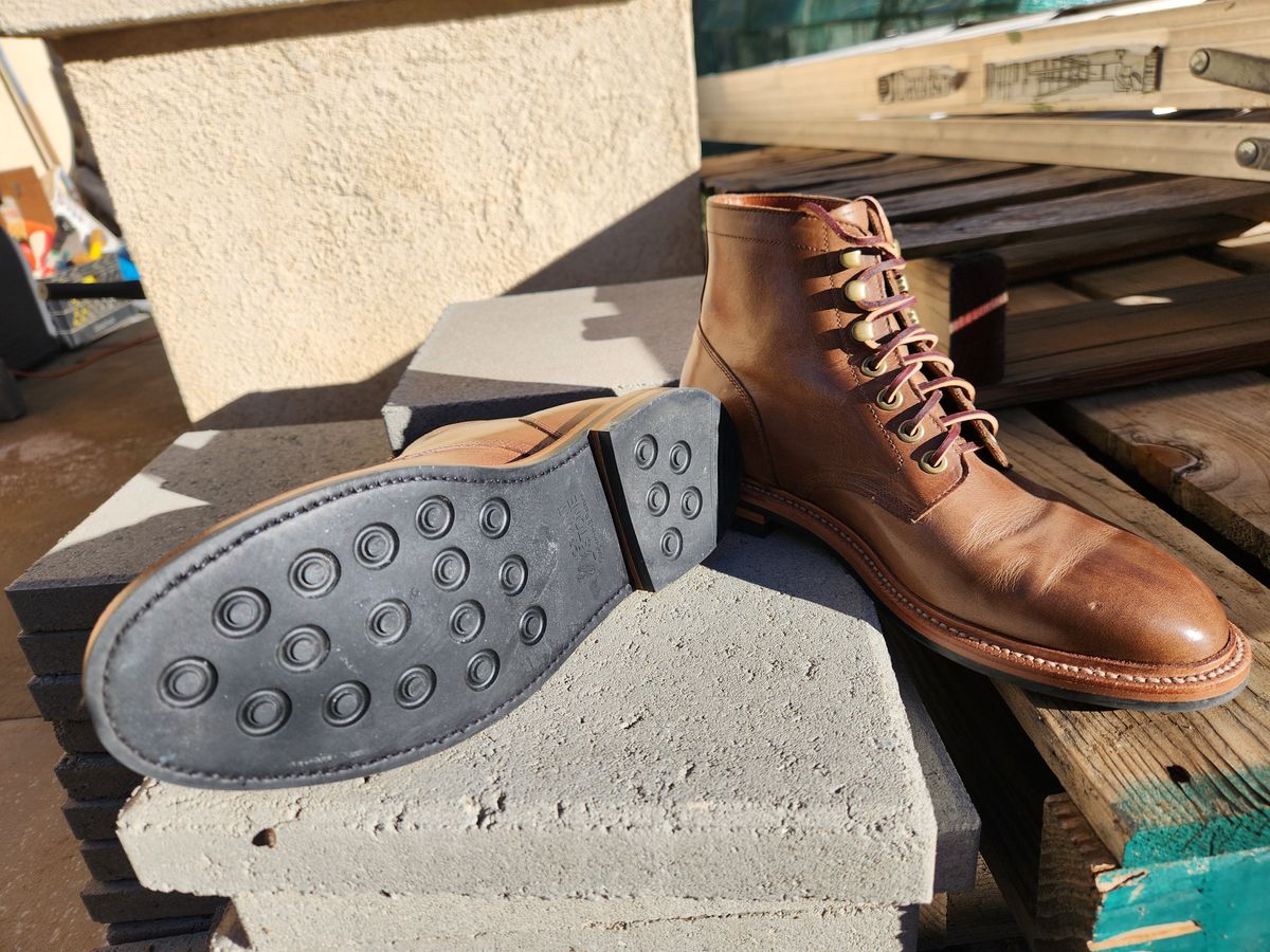 Photo by Chris2Fur on December 19, 2025 of the Grant Stone Diesel Boot in Horween Dune Chromexcel.