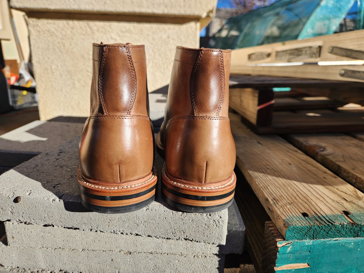 Photo by Chris2Fur on December 19, 2025 of the Grant Stone Diesel Boot in Horween Dune Chromexcel.