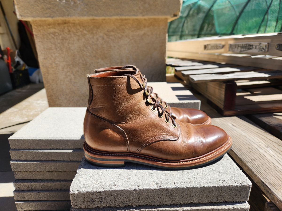 Photo by Chris2Fur on March 18, 2026 of the Grant Stone Diesel Boot in Horween Dune Chromexcel.