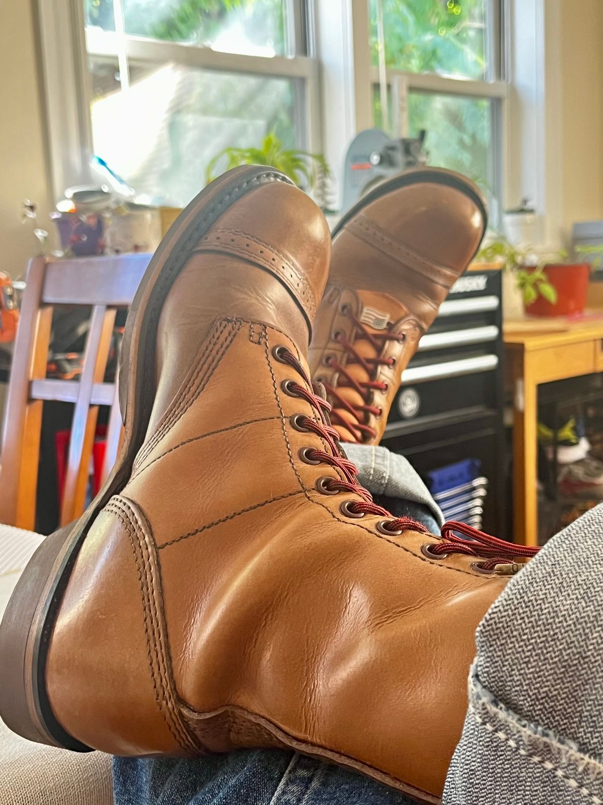 Photo by Hlmazur on October 8, 2024 of the Corcoran Jump Boot in Hand Dyed Light Tan.