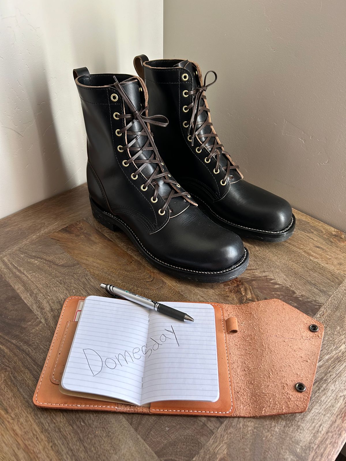 Photo by Wesbornbrand on October 9, 2024 of the Wesborn Custom Model in Horween Black Chromexcel.