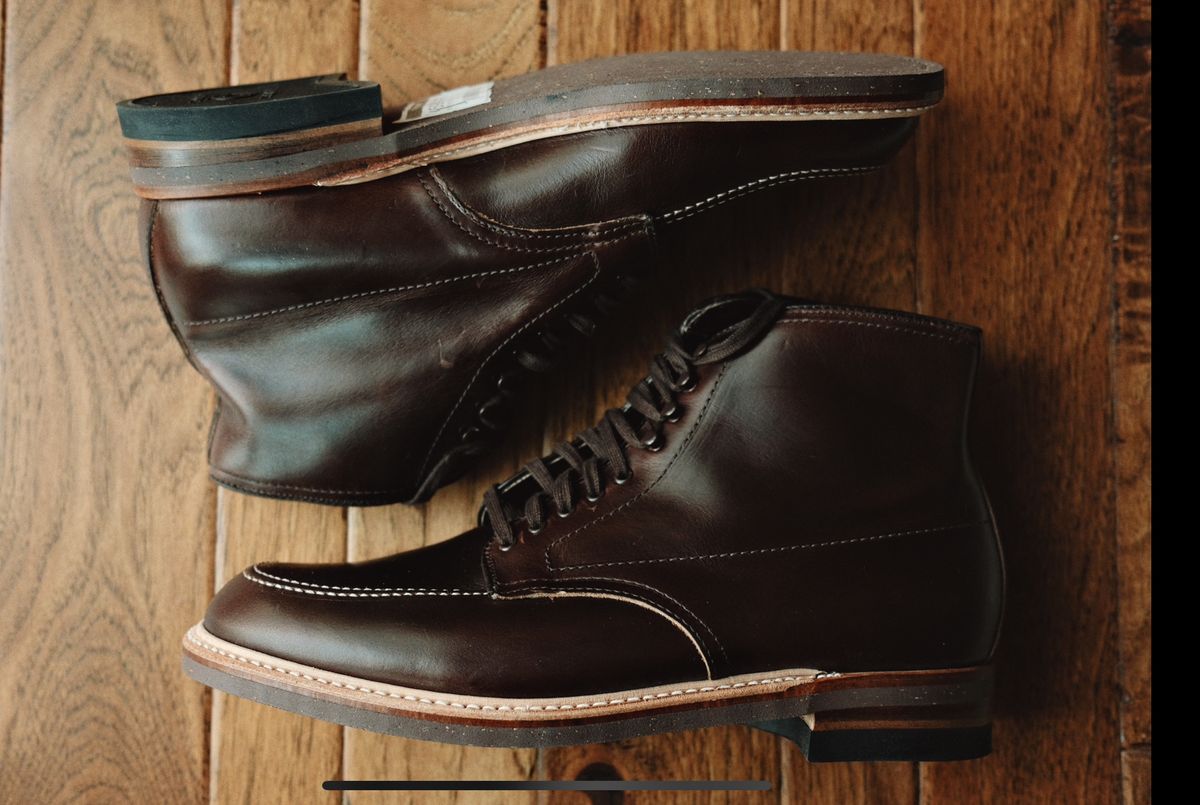 Photo by clintashlock on November 2, 2024 of the Alden Indy Boot in Horween Brown Chromexcel.