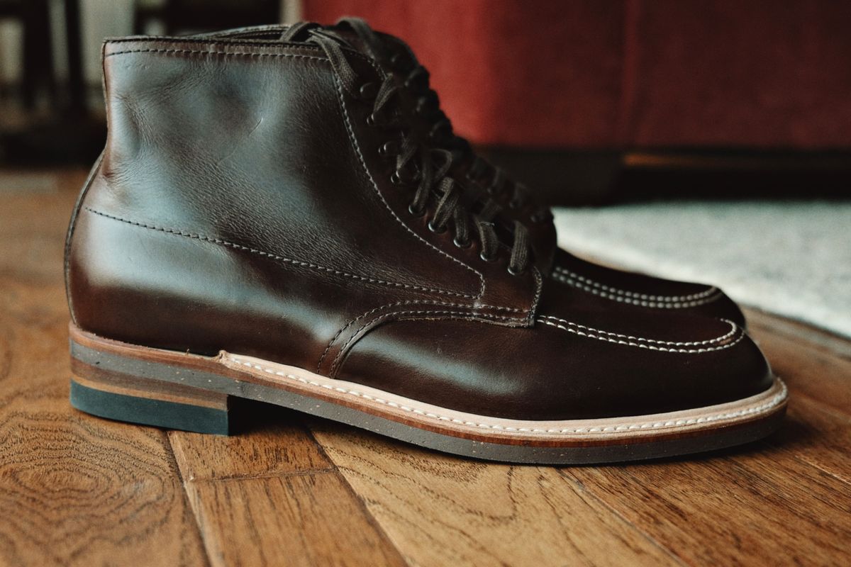 Photo by clintashlock on November 2, 2024 of the Alden Indy Boot in Horween Brown Chromexcel.