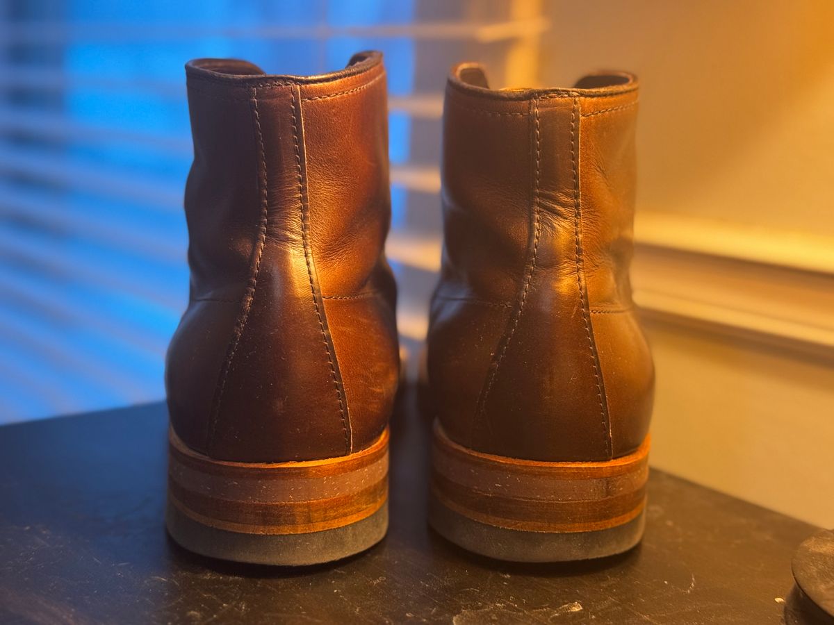 Photo by clintashlock on January 5, 2025 of the Alden Indy Boot in Horween Brown Chromexcel.
