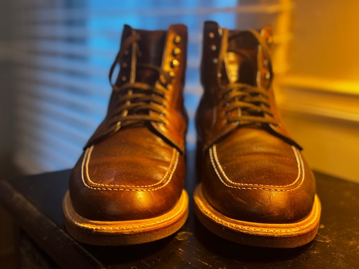 Photo by clintashlock on January 5, 2025 of the Alden Indy Boot in Horween Brown Chromexcel.