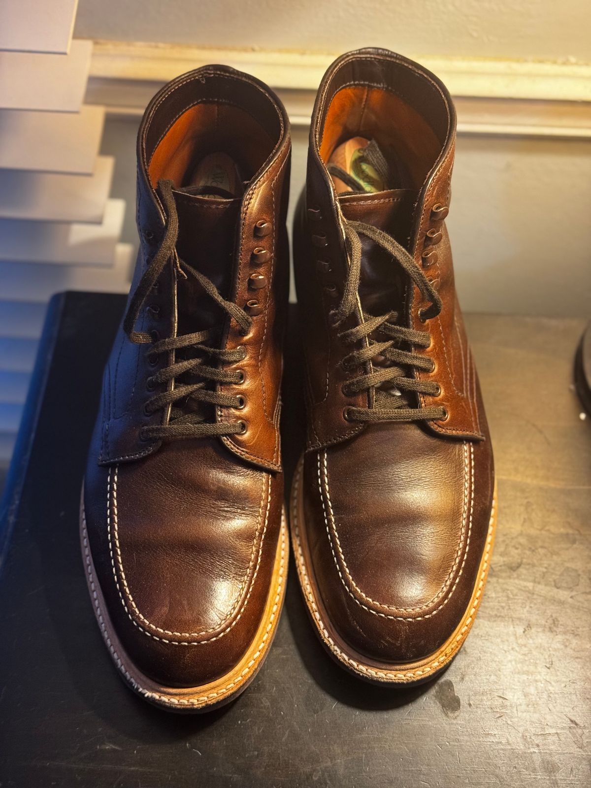 Photo by clintashlock on January 5, 2025 of the Alden Indy Boot in Horween Brown Chromexcel.