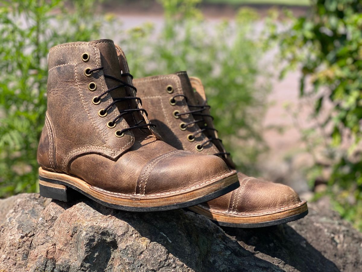 Photo by Uncle_Dans_Boots on July 16, 2025 of the Uncle Dan’s Boots Tradesman in Unknown Natural Veg Tan.