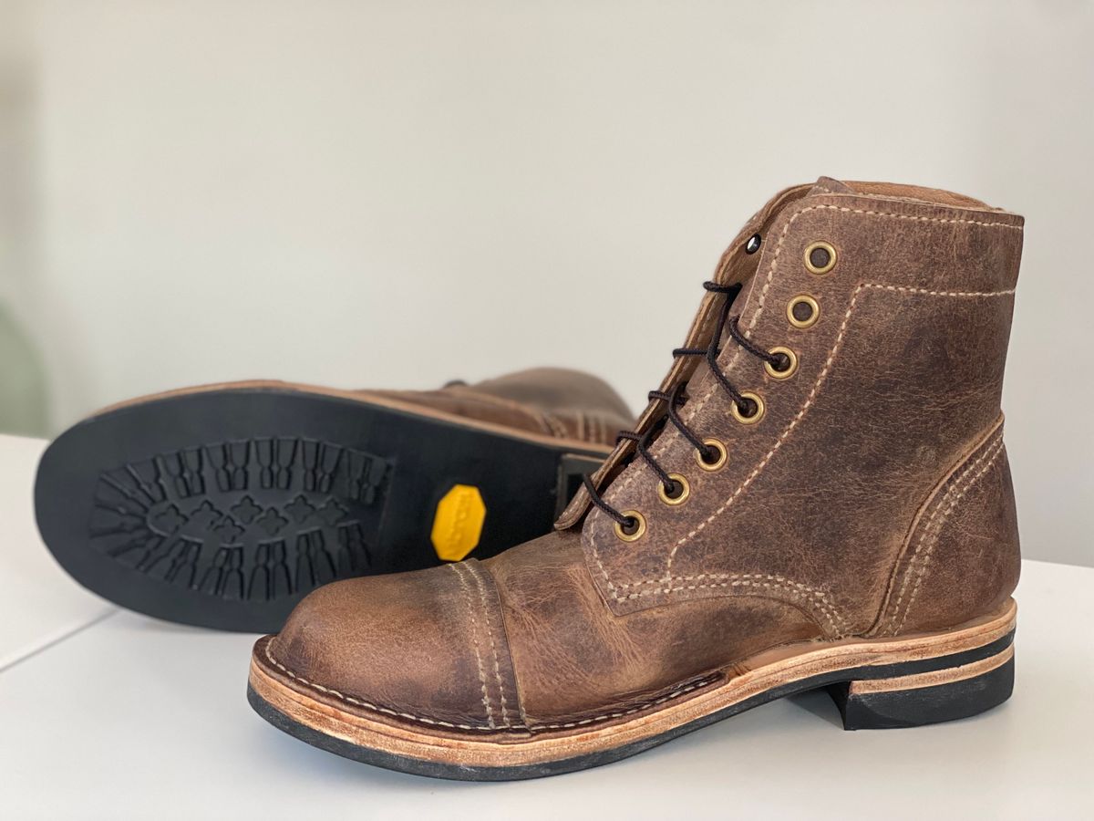 Photo by Uncle_Dans_Boots on July 15, 2025 of the Uncle Dan’s Boots Tradesman in Unknown Natural Veg Tan.