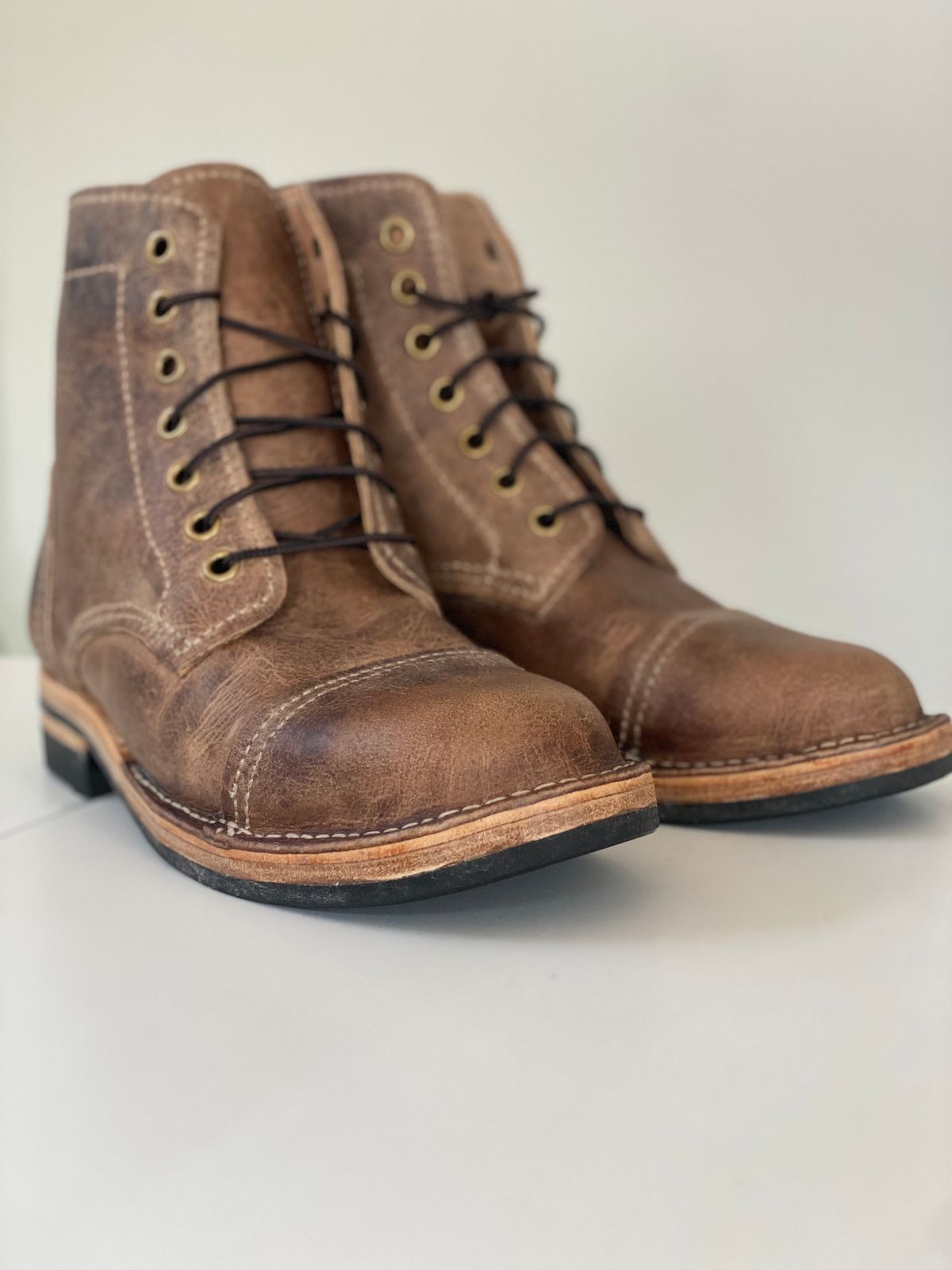 Photo by Uncle_Dans_Boots on July 15, 2025 of the Uncle Dan’s Boots Tradesman in Unknown Natural Veg Tan.