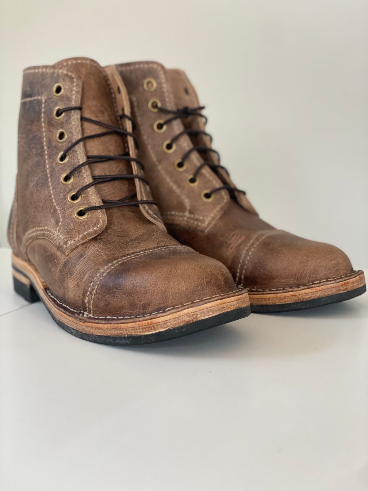 Photo by Uncle_Dans_Boots on July 15, 2025 of the Uncle Dan’s Boots Tradesman in Unknown Natural Veg Tan.