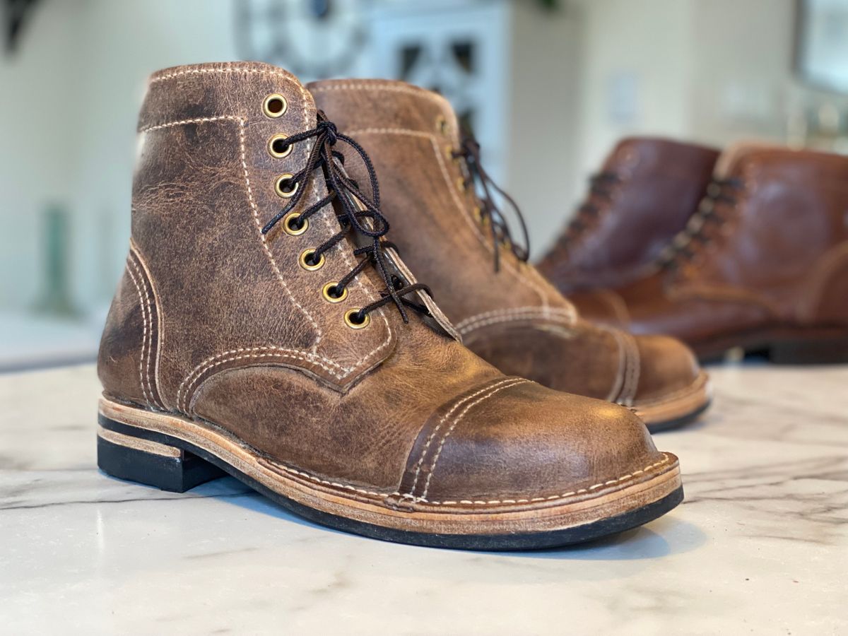 Photo by Uncle_Dans_Boots on July 15, 2025 of the Uncle Dan’s Boots Tradesman in Unknown Natural Veg Tan.