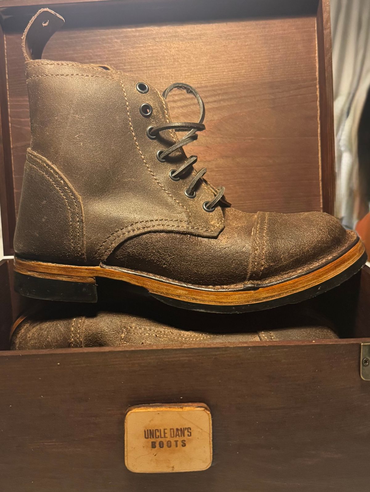 Photo by Uncle_Dans_Boots on January 14, 2026 of the Uncle Dan’s Boots Custom Model in Lefarc Flesh Out.