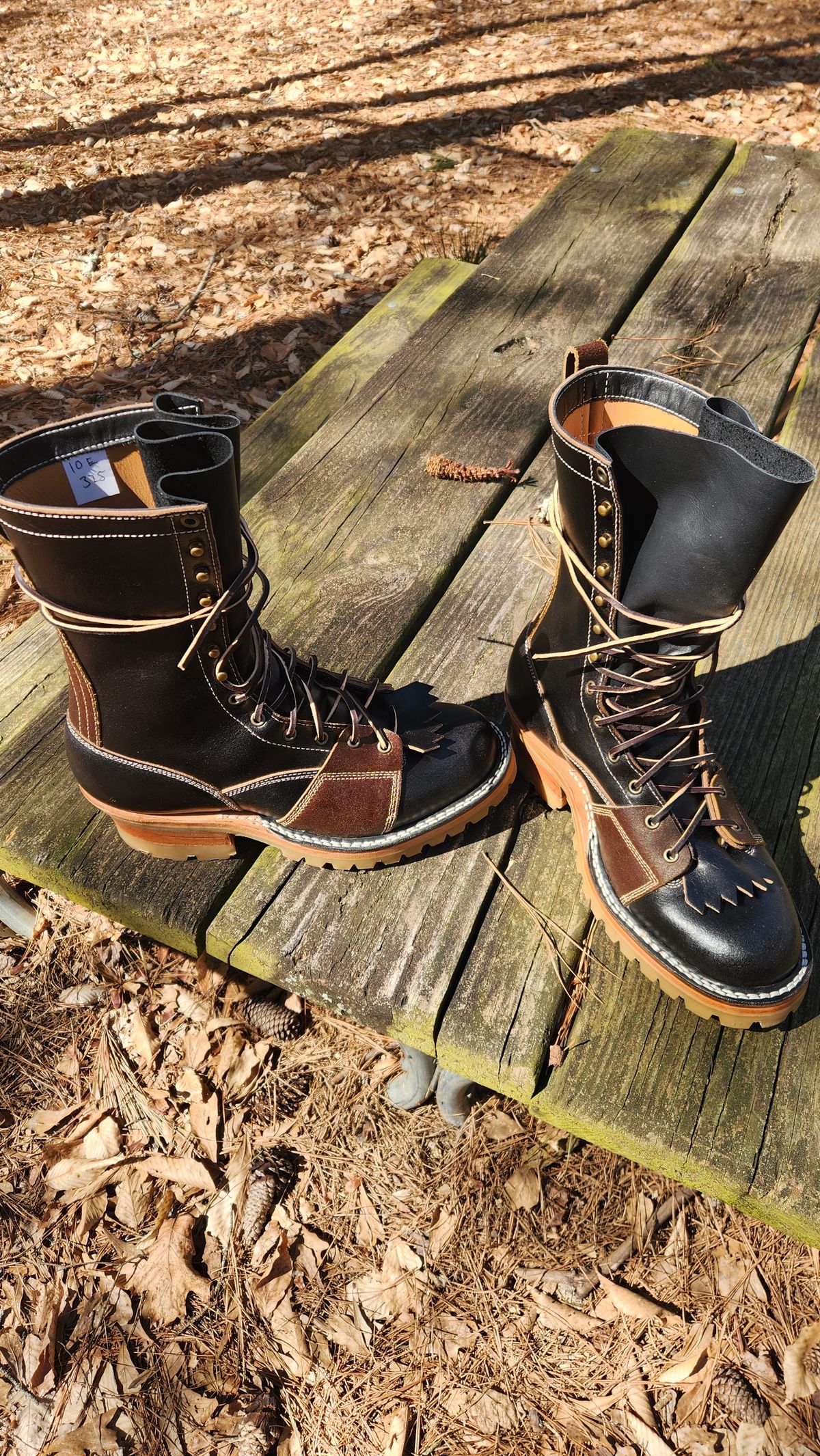 Photo by Hayduke on March 11, 2025 of the Frank's Boots Type 2 Highlander in Horween Black Waxed Flesh & Horween Cinnamon Waxed Flesh.