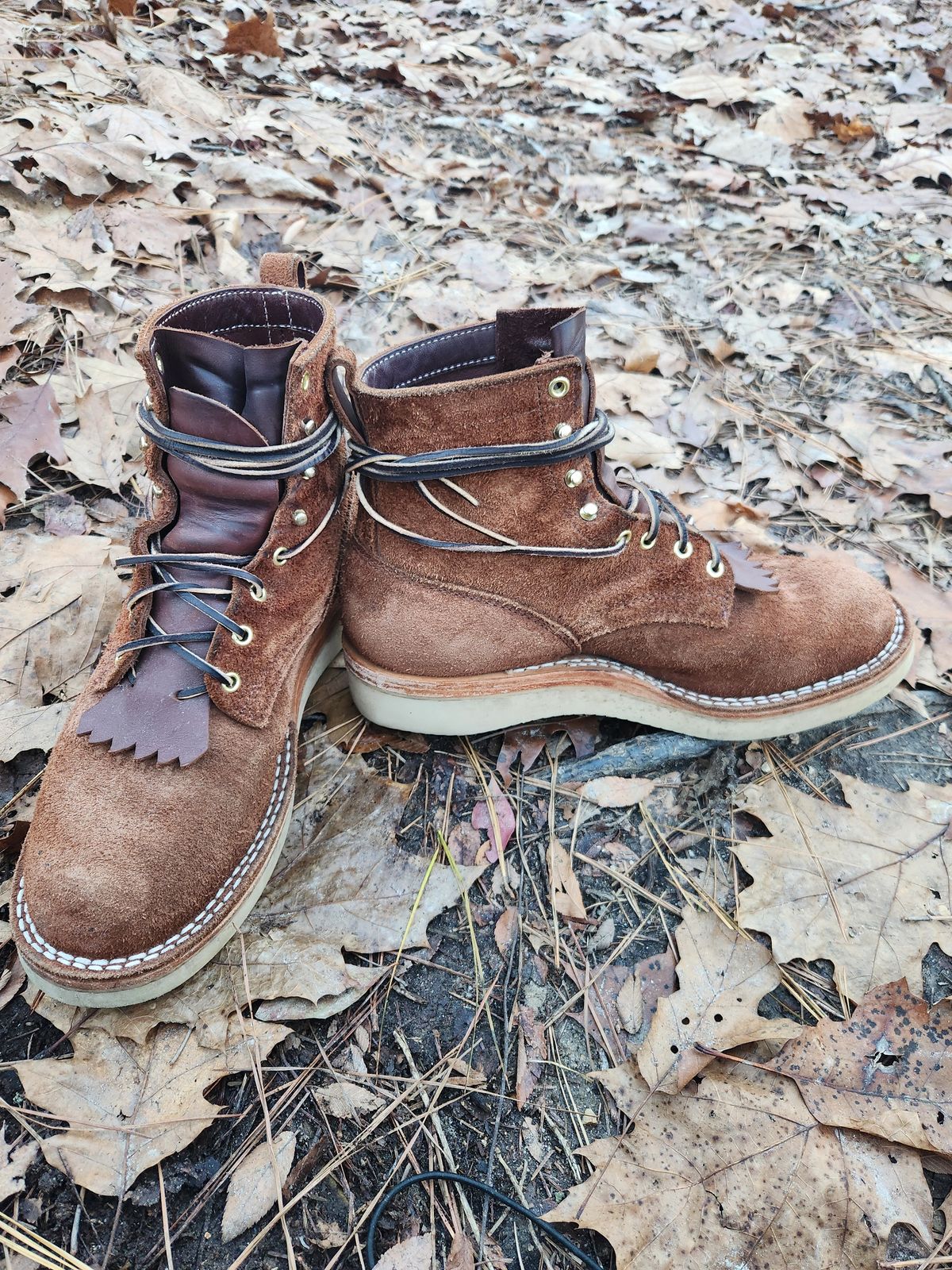 Photo by Hayduke on December 31, 2024 of the Frank's Boots Ranier in Seidel Chocolate Oil Tan Roughout.